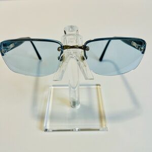 CHANEL 9221 Rimless Eyeglasses Frame Blue Lens Black Gold CC Unisex Made Italy